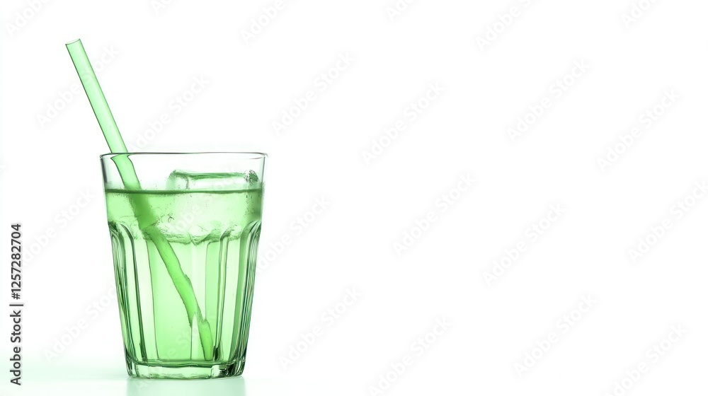 Refreshing Green Drink with Ice Cubes in Glass Refreshing Green Drink with Ice Cubes in Glass