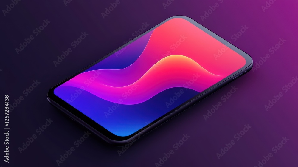 Modern frameless smartphone displaying a vibrant colorful flowing abstract wallpaper Modern frameless smartphone displaying a vibrant colorful flowing abstract wallpaper