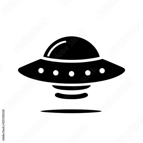 Unidentified Flying Object: A classic, minimalist illustration of a UFO, hovering silently, evokes mystery and wonder. The sleek, black silhouette is set against a clean background.