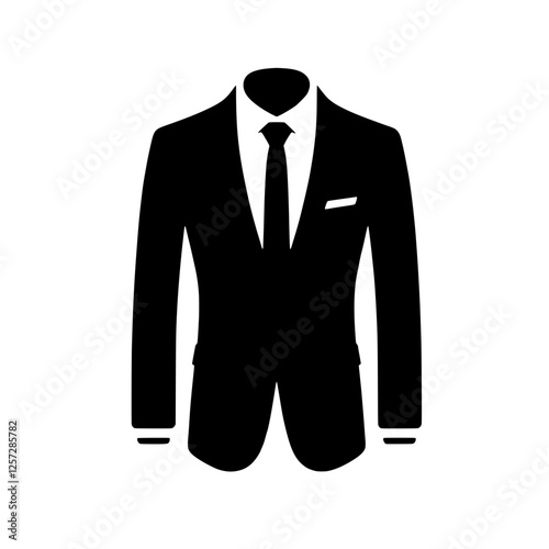 Formal Attire: A classic, black and white silhouette of a man's suit, featuring a crisp shirt, tie, and jacket, conveying a sense of sophistication, professionalism, and formality.