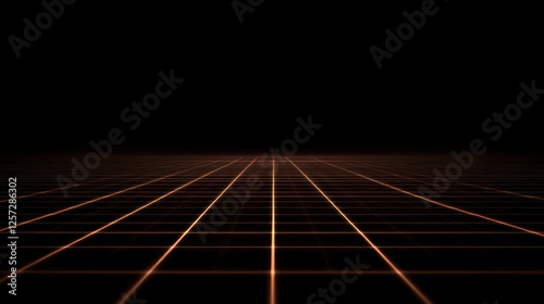 Perspective view of illuminated grid against a dark background