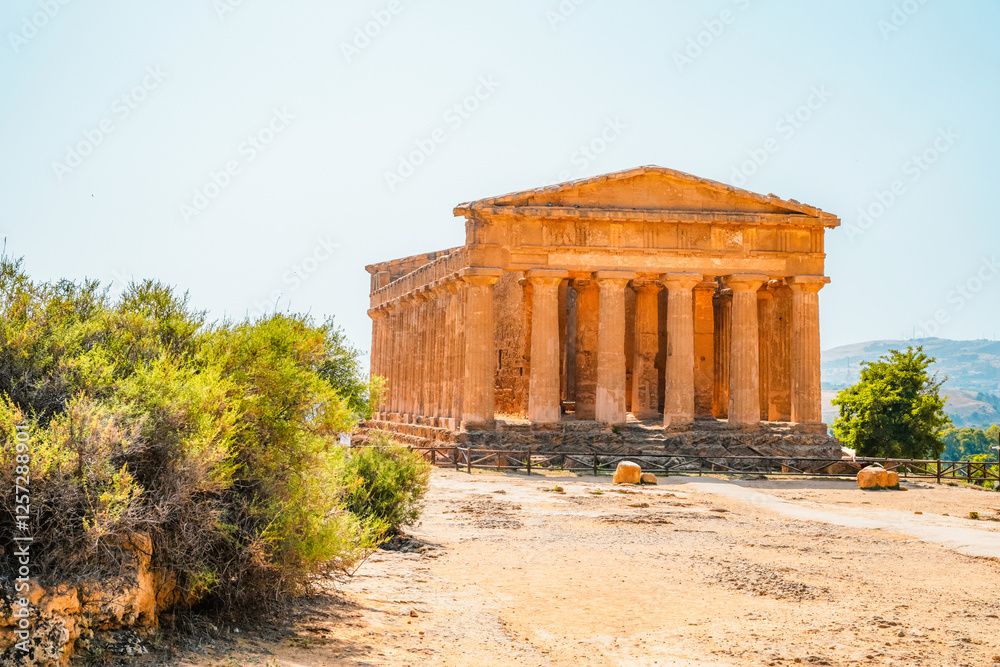 The greek temple of Temple of Concordia in the Valley of the Temples, Agrigento, Sicily. The greek temple of Temple of Concordia in the Valley of the Temples, Agrigento, Sicily.