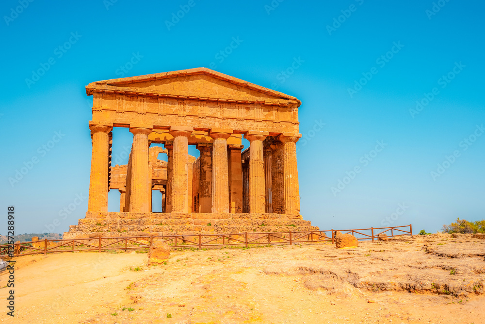 The greek temple of Temple of Concordia in the Valley of the Temples, Agrigento, Sicily. The greek temple of Temple of Concordia in the Valley of the Temples, Agrigento, Sicily.