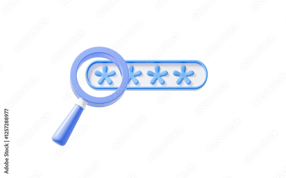 Cartoon magnifying glass and passwords, online security attack and encryption concept, 3d rendering. Cartoon magnifying glass and passwords, online security attack and encryption concept, 3d rendering.