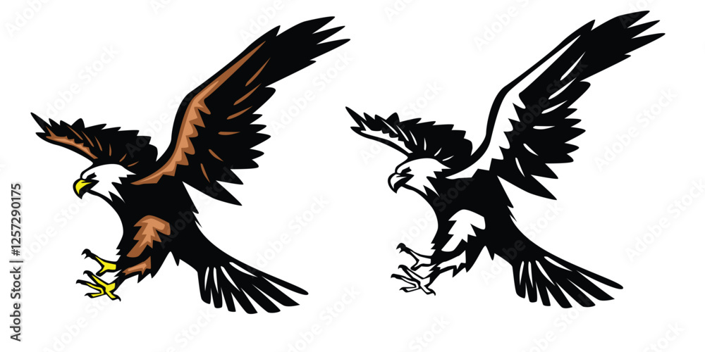 Fototapeta premium Flying eagle vector template isolated on white background