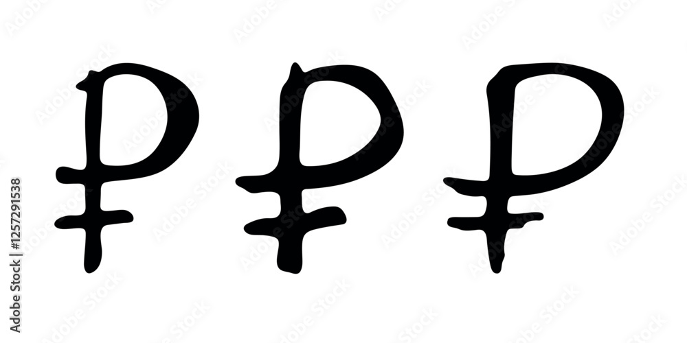 Hand drawn russian ruble currency symbol set Brush stroke doodle Single element for design Hand drawn russian ruble currency symbol set Brush stroke doodle Single element for design