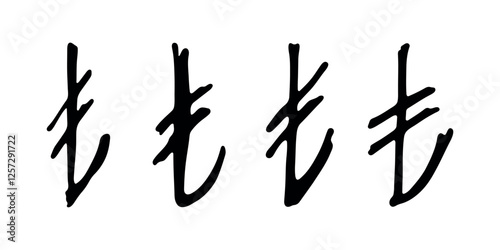 Hand drawn turkish lira currency symbol set Brush stroke doodle Single element for design