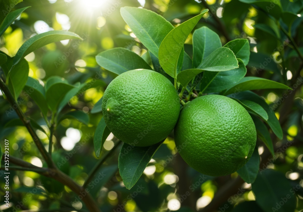 Juicy Limes Growing on a Tree in Sunlight Juicy Limes Growing on a Tree in Sunlight