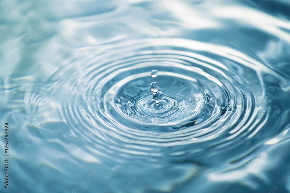 Water droplet impact, ripples, blue, surface, background, texture, purity, design Water droplet impact, ripples, blue, surface, background, texture, purity, design