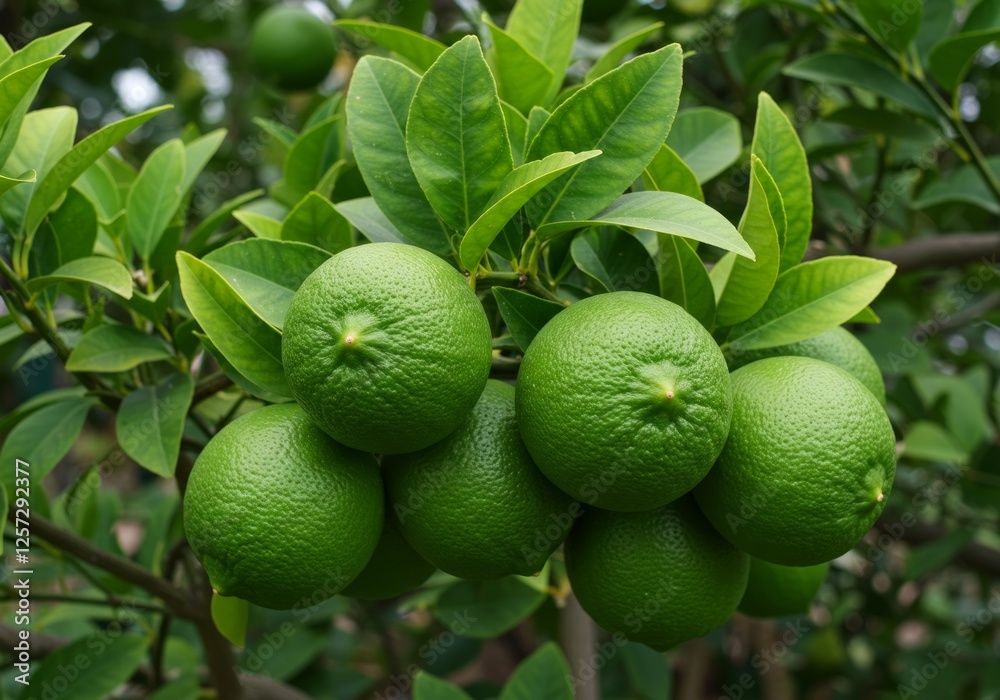 Fresh Limes Growing on Tree Branch Lush Green Leaves Fresh Limes Growing on Tree Branch Lush Green Leaves