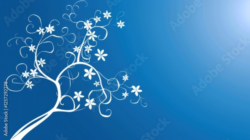 Wallpaper Mural Serene Blue Floral Design: A Minimalist White Flower Tree on a Tranquil Blue Background Torontodigital.ca