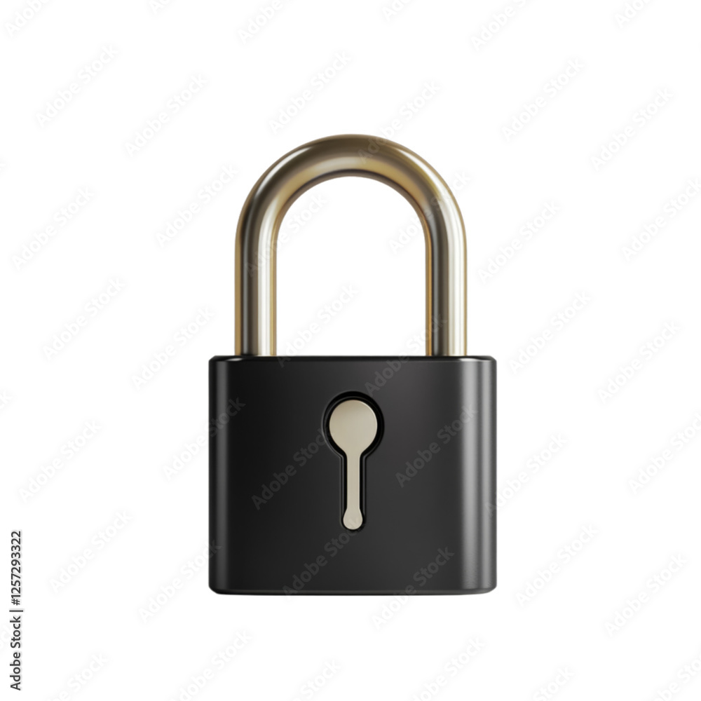 Black and Gold Padlock with Keyhole on White Background Black and Gold Padlock with Keyhole on White Background