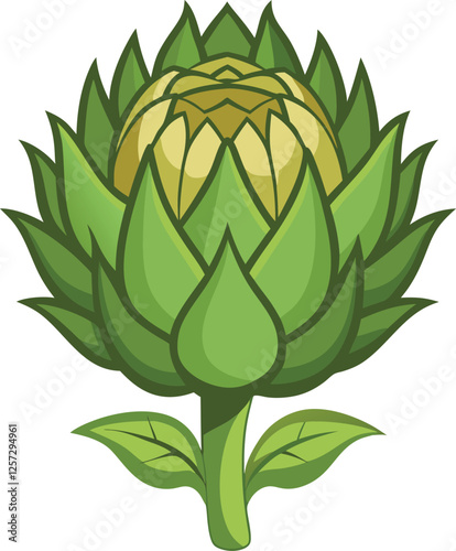 Cardoon vector art with a white background. Cartoon flower bud of artichoke.