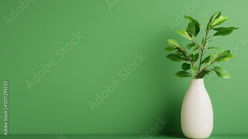 Wallpaper Mural Green wall, vase, leaves, minimalist home decor, nature Torontodigital.ca