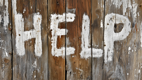 Wallpaper Mural 朽ちた木製ドアに書かれた「HELP」— 退色した時の記憶 Torontodigital.ca