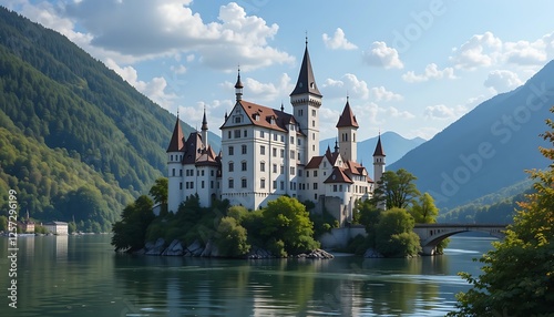 Stunning View of the Picturesque Schloss Ort Castle on Traunsee Lake in Austria