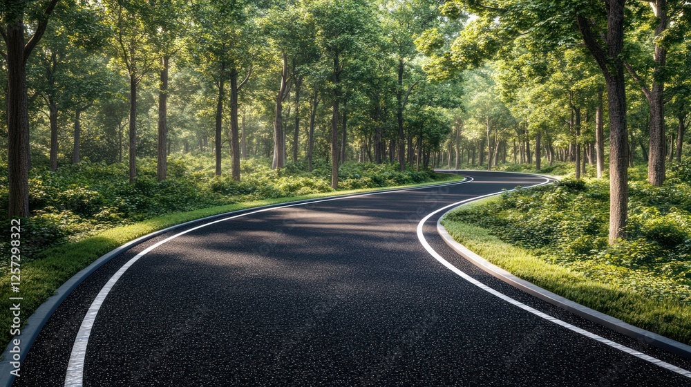 Winding road, forest, sunlight, car, nature, travel, journey, scenic, asphalt, green Winding road, forest, sunlight, car, nature, travel, journey, scenic, asphalt, green