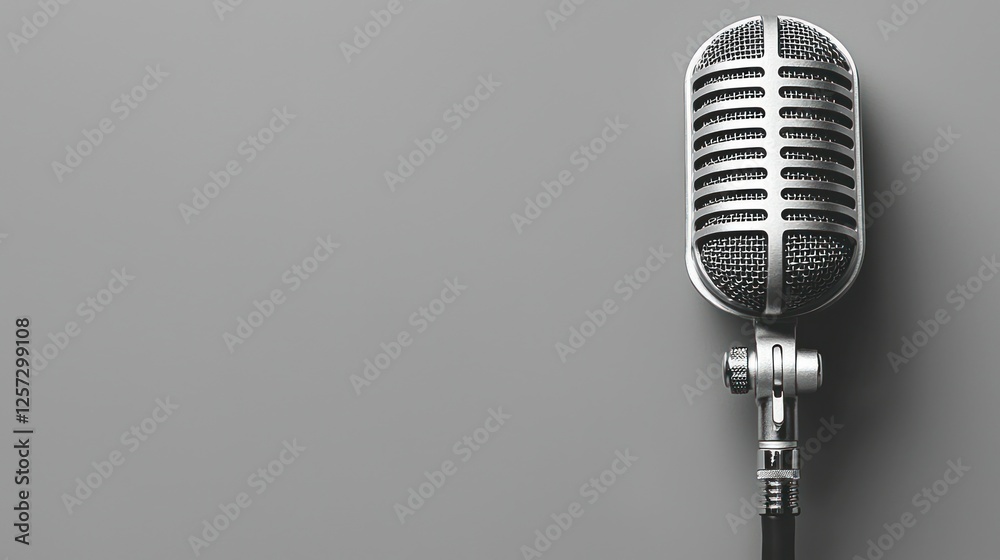 Fototapeta premium Vintage Microphone on Gray Background