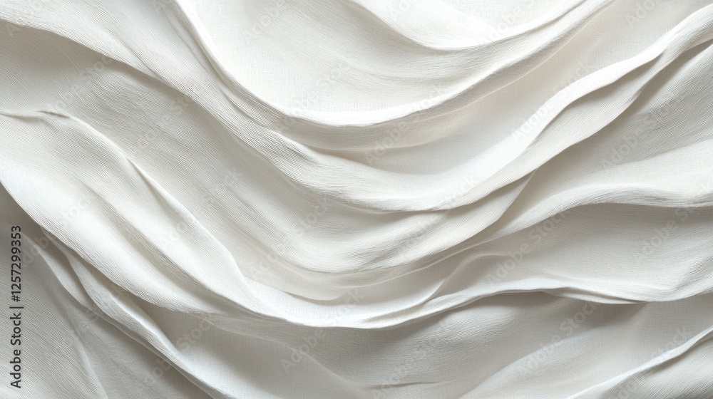 Fototapeta premium A close-up of flowing white fabric, showcasing soft, textured waves and elegant draping.