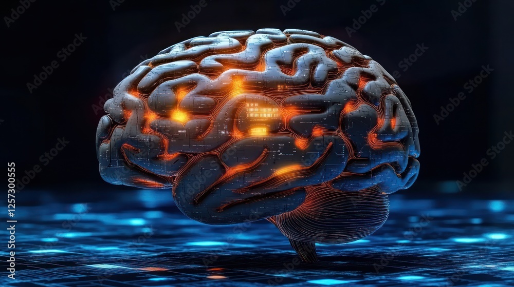 Glowing digital brain, AI concept. Glowing digital brain, AI concept.