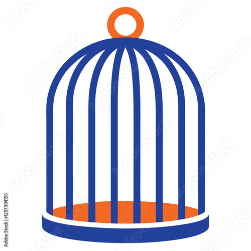 Colorful Birdcage Illustration with Blue Bars and Orange Base