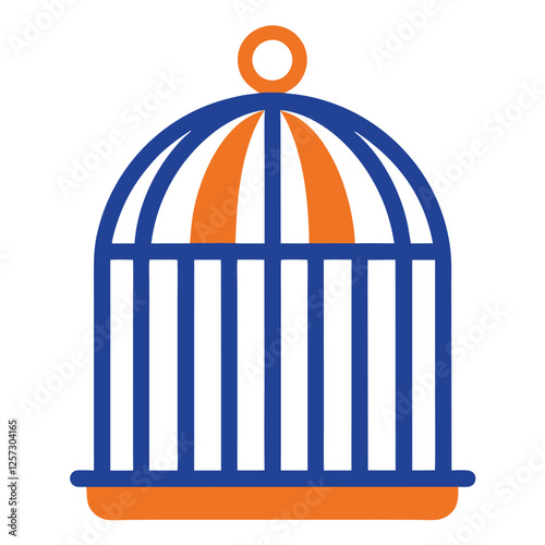 Colorful Birdcage Illustration with Blue Bars and Orange Base