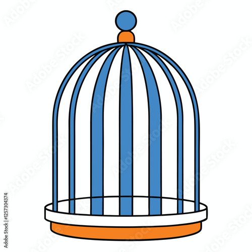 Colorful Birdcage Illustration with Blue Bars and Orange Base