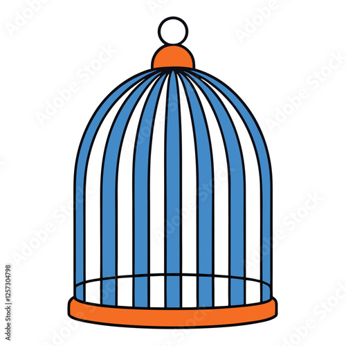 Colorful Birdcage Illustration with Blue Bars and Orange Base