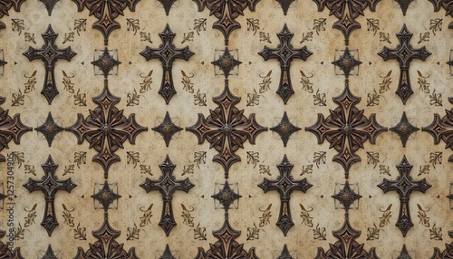 Ornate Gothic Crosses Seamless Pattern Background Texture Design