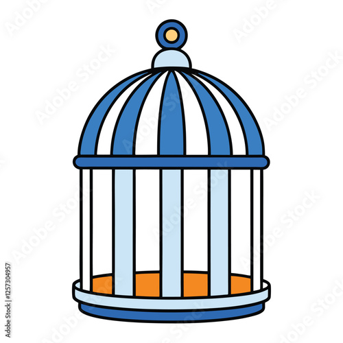 Colorful Birdcage Illustration with Blue Bars and Orange Base