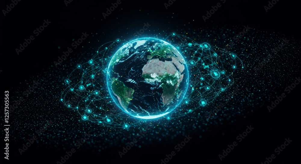 Fototapeta premium Digital Earth network. Glowing spheres & lines