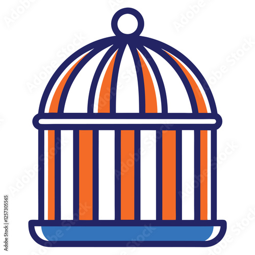 Colorful Birdcage Illustration with Blue Bars and Orange Base