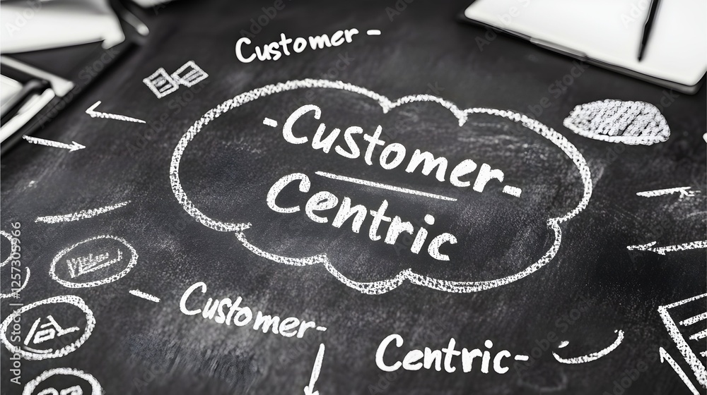 Fototapeta premium Customer-Centric Concept on Blackboard Representing Business Strategy, Marketing, and Engagement 
