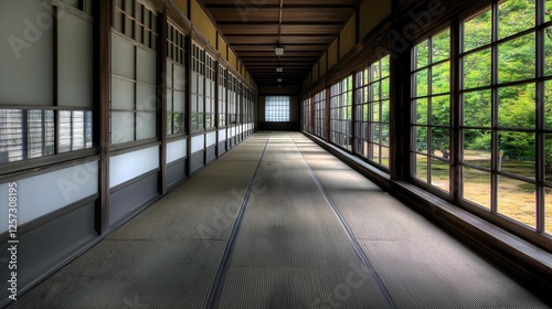 Traditional Japanese Corridor With Tatami Mats
