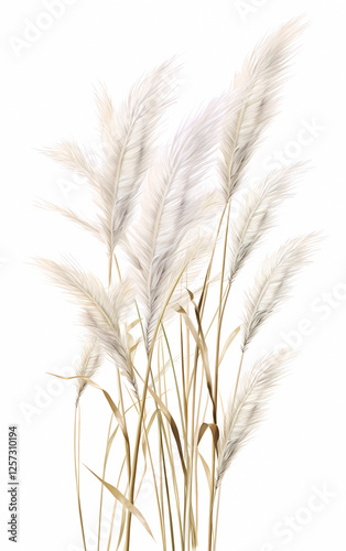 Illustration of pampas grass brunches on white background