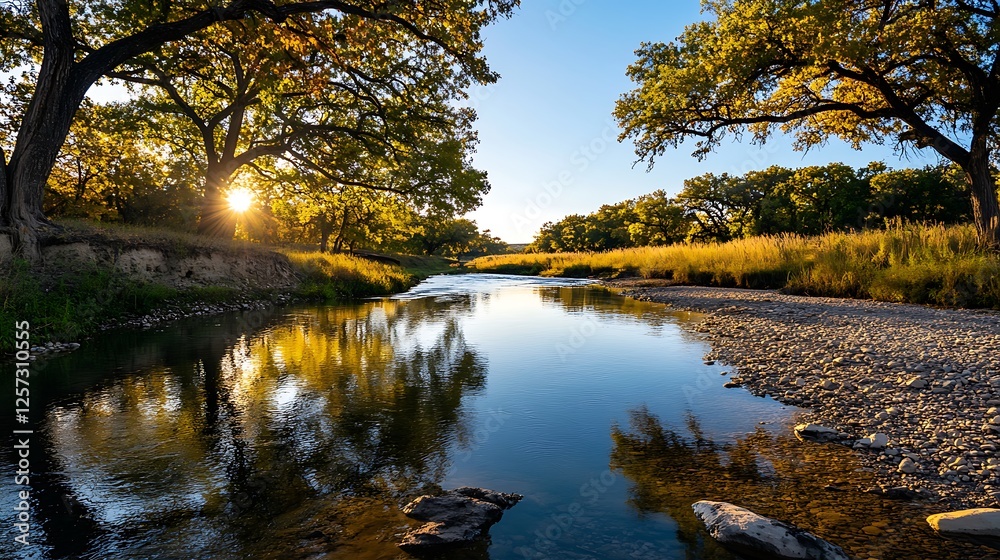 Golden Hour Serenity: River Reflections at Sunset AI Generated Golden Hour Serenity: River Reflections at Sunset AI Generated