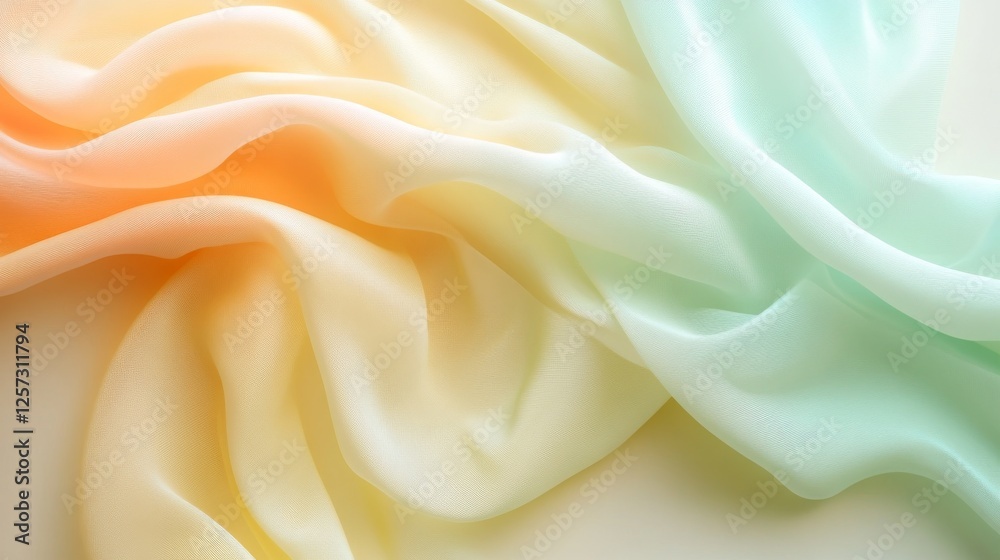 Fototapeta premium Elegant flowing fabric transitions from orange to turquoise hues