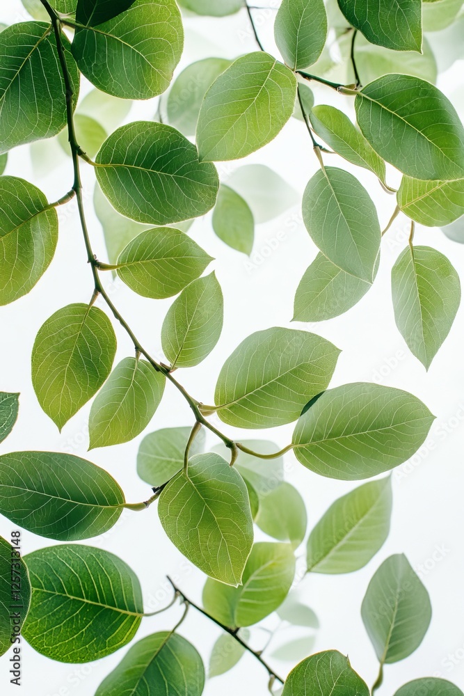Obraz premium Fresh Green Leaves Against Soft Light Background for Natural and Eco-Friendly Themes