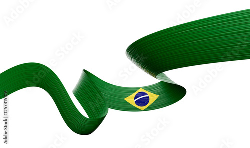 Bild auf Leinwand Flag Of Brazil Wavy Shiny Brazil Ribbon Isolated On Yellow Background 3d Illustr