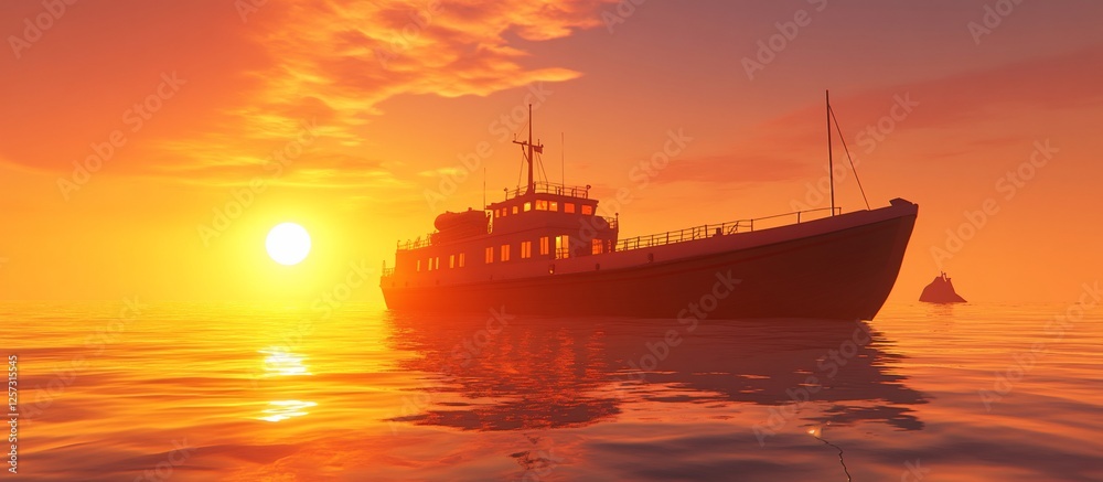 Naklejka premium Sunset Yacht Ocean Cruise Island Background