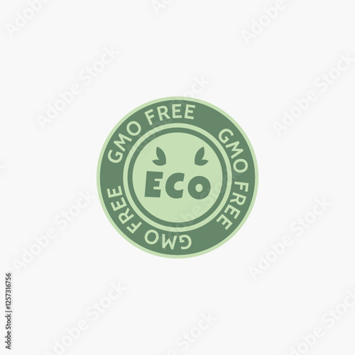Eco and free of genetically modified organisms food and drink emblem. Vector illustration, in green colors, in flat style. 