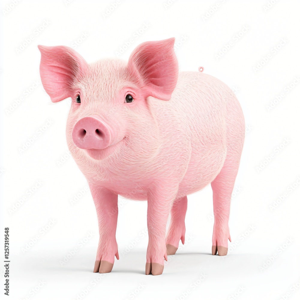 Adorable Pink Piglet Farm Animal Cute Domestic Pig Isolated on White Background Adorable Pink Piglet Farm Animal Cute Domestic Pig Isolated on White Background