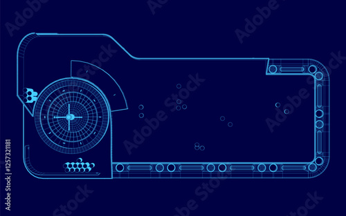 A blue image of a casino floor with a slot machine. The image is in blue and has a futuristic feel to it. Top view