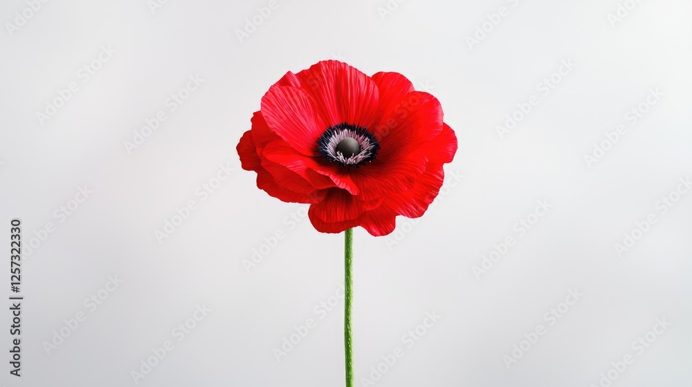 Obraz premium Red poppy flower against white background, studio shot, floral design