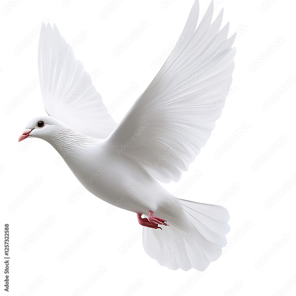 Fototapeta premium White dove in flight against black background. Possible use for peace, freedom, or religious imagery