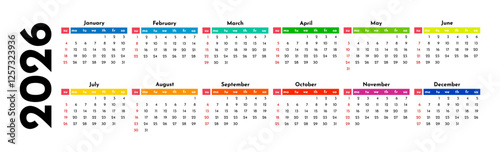Calendar for 2026 isolated on a white background