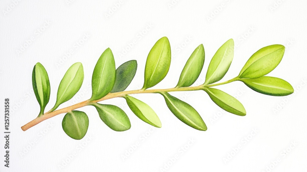 A vibrant illustration of a green leafy branch showcasing various shades of green and natural beauty