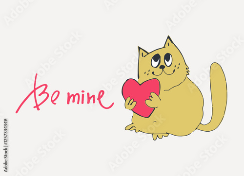Card with hand drawn cat like a sketch. Vector element for greeting card, social media post. Love, Romance, Valentines Day concept