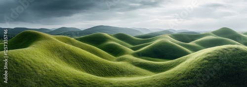 Rolling Green Hillscape Under Cloudy Sky photo