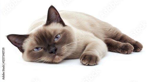 White Cat Relaxing in Cozy Bed with Soft Natural Light